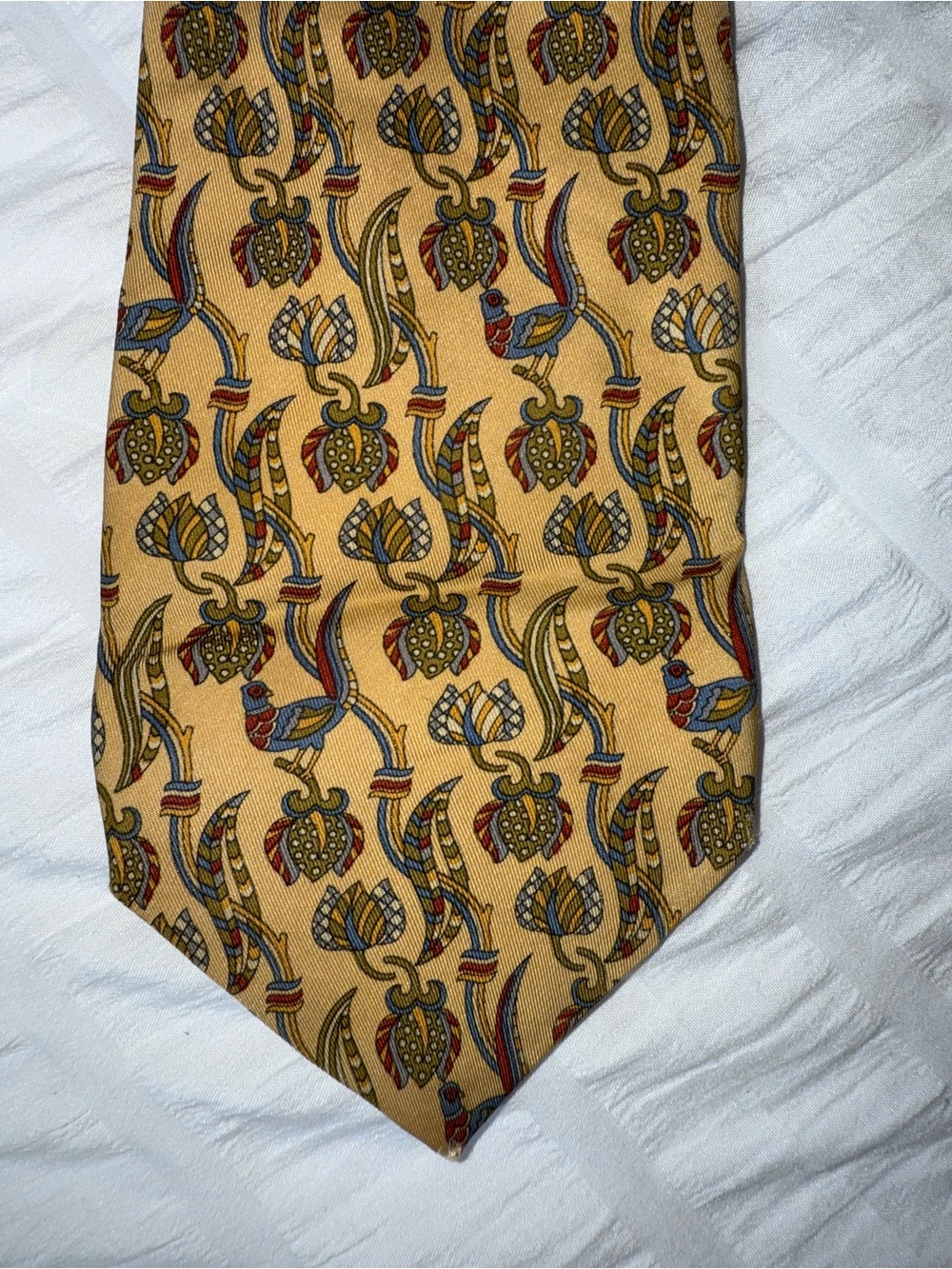 Salvatore Ferragamo Mustard Yellow Silk Tie with Multicolor Paisley - Picture 3 of 3